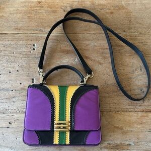 Etro Multicolor Stripe Leather Top-Handle Crossbody Bag – Made in Italy